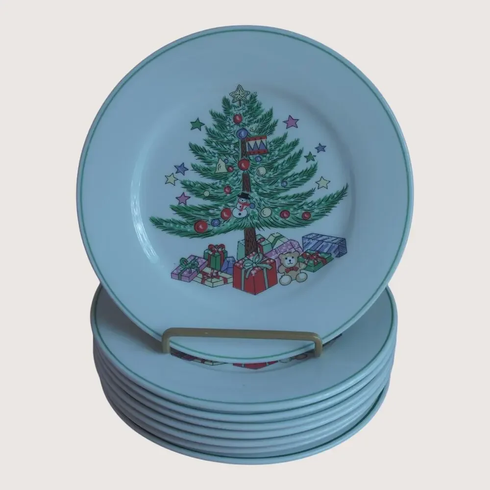 Gibson Christmas Tree 5 Pc Place Setting Dinnerware Set Holiday China VTG